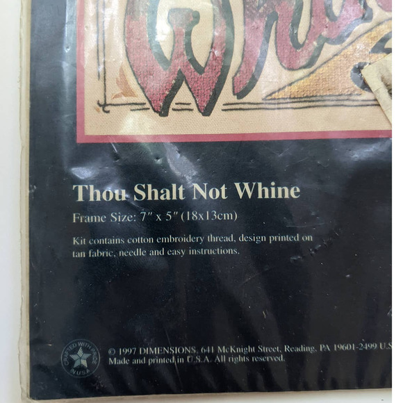 Vintage Jiffy "Thou Shalt Not Whine" Stamped Cross Stitch Kit from Dimensions - Picture 3 of 6